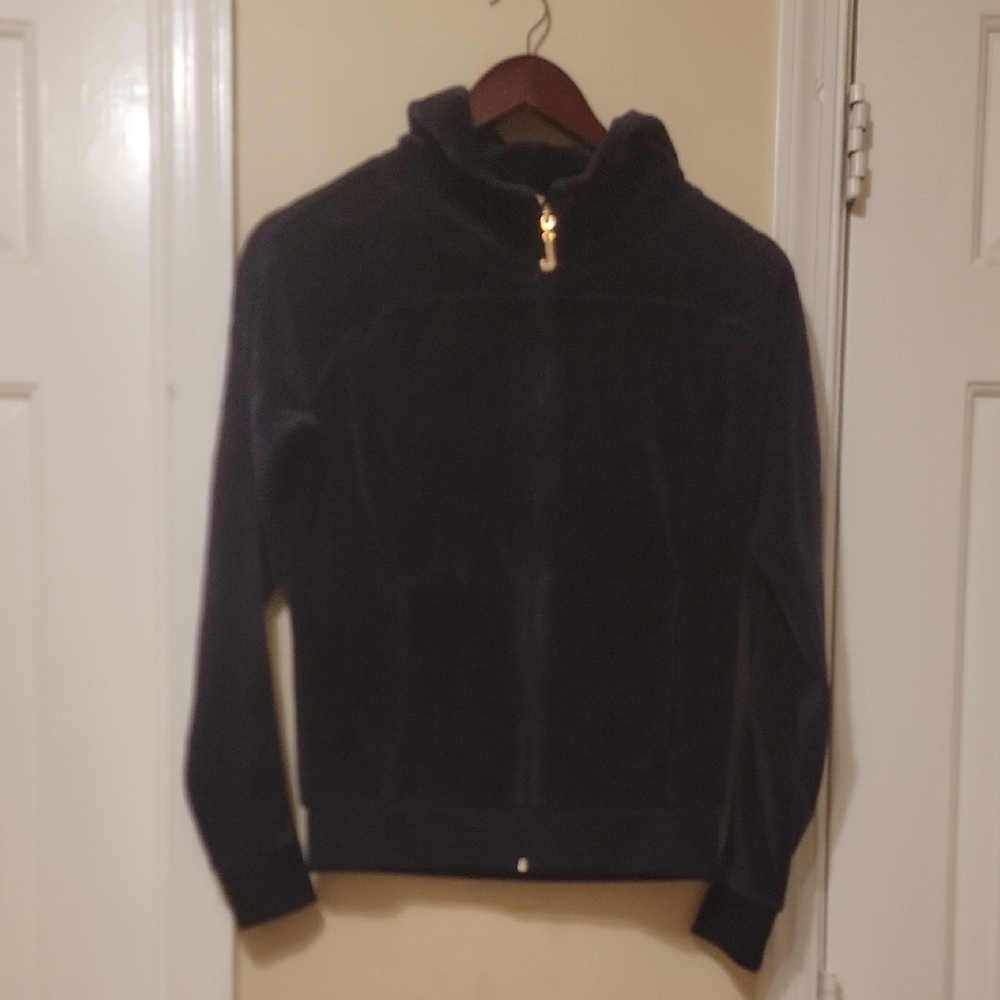 Juicy Couture Navy Plush Zip-Up Jacket with Gold Zipper